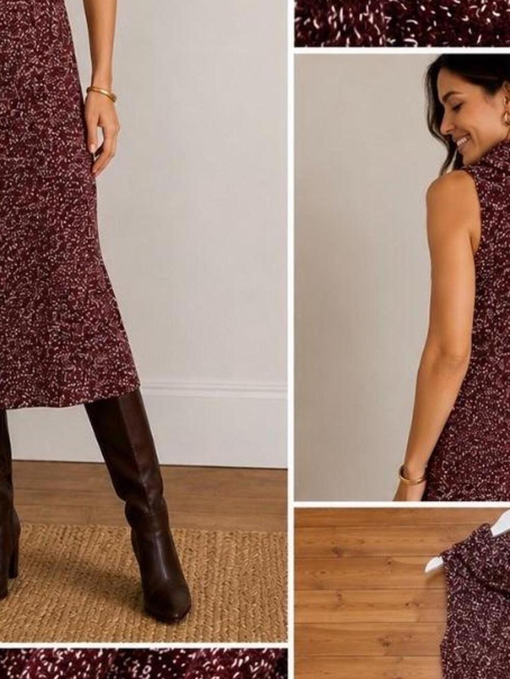 Anthropologie Sleeveless Turtleneck Knit Dress Burgundy Large Midi